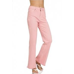 NEW 42POPS acid wash frayed hem color denim jeans in pink